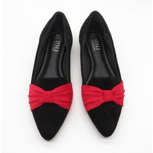 Musshoe Women's Black & Red Pointed Toe Flats With Bow Detail Size 7 NEW